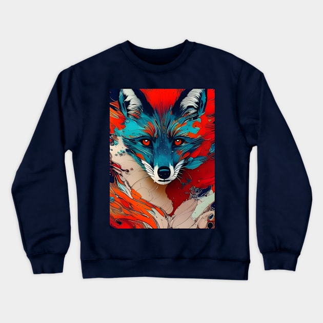 Graphic Novel Comic Book Art Style Blue Fox Crewneck Sweatshirt by Chance Two Designs